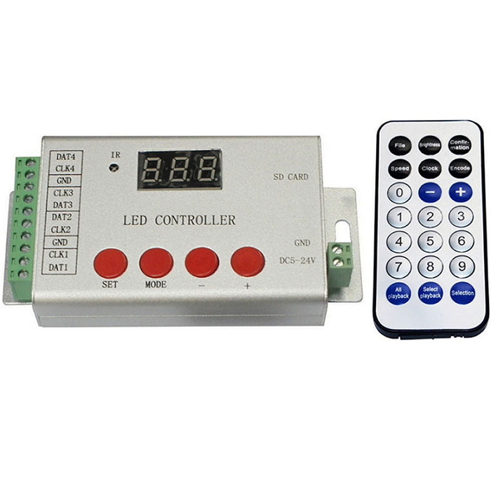 DC5-24V Programmable SD Card LED controller,Output 2048 pixels,Support LEDEdit2017, For addressable RGB LED Strip LightsDC5-24V LED Programmable Controller,4 Ports Drive 6144 Pixels, Set Address For DMX512 Chips,Support DMX512,WS2811,WS2812,APA102.etc